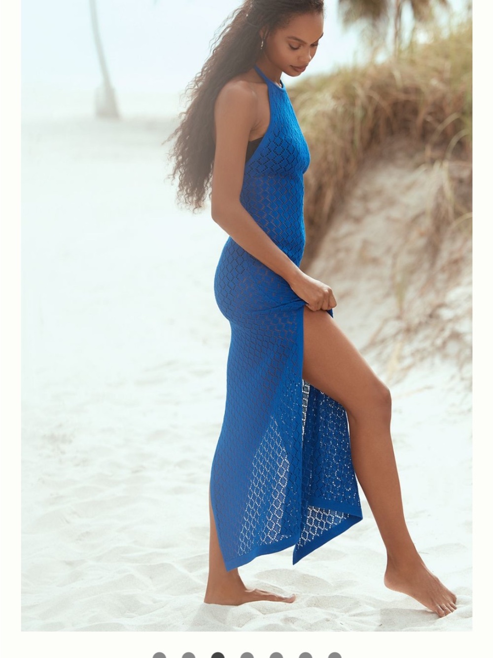 Sunday in Brooklyn Electric Blue Crochet Halter Cover-Up